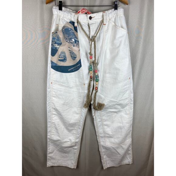 Free People x Dr Collectors Peace Carpenter Pants Sz Large Teddy Forever Hemp - Picture 1 of 12